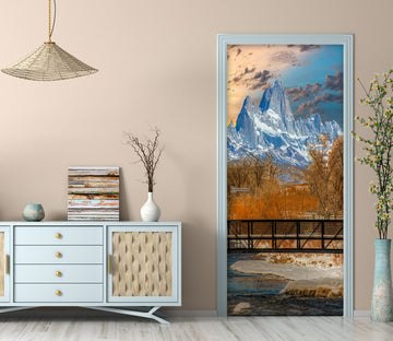 3D River Snow Mountain Trees 10859 Beth Sheridan Door Mural