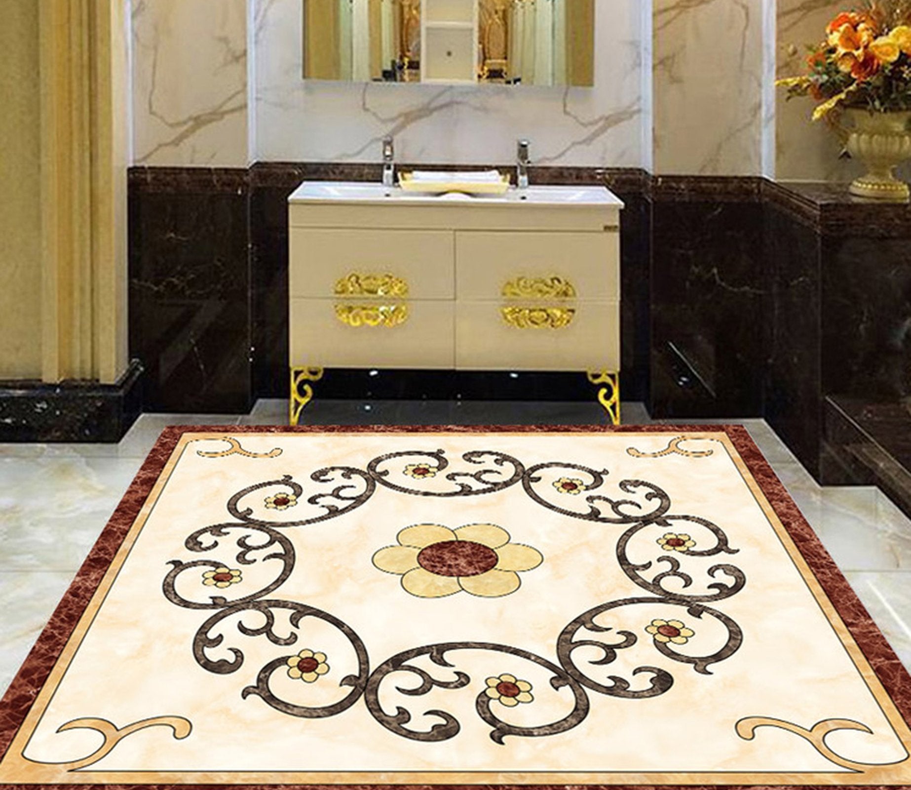 3D Black Pattern WG401 Floor Mural Wallpaper AJ Wallpaper 2 