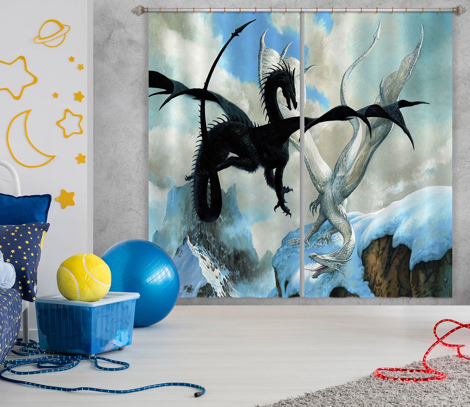 3D Snow Mountain Black White Dragon 7214 Ciruelo Curtain Curtains Drapes