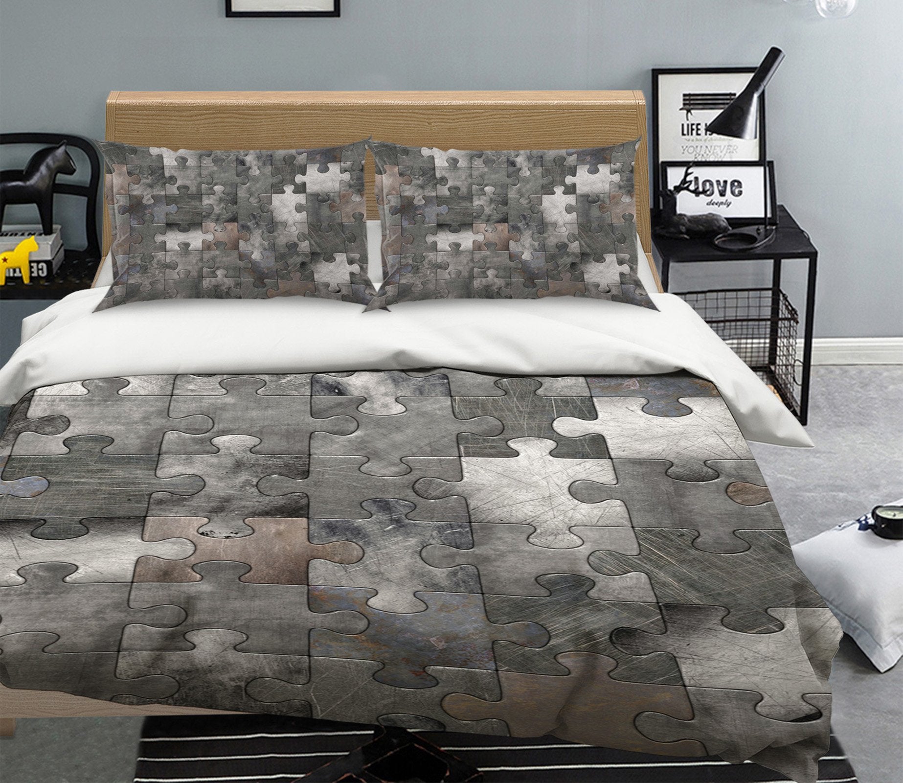 3D Gray Puzzle 002 Bed Pillowcases Quilt Wallpaper AJ Wallpaper 