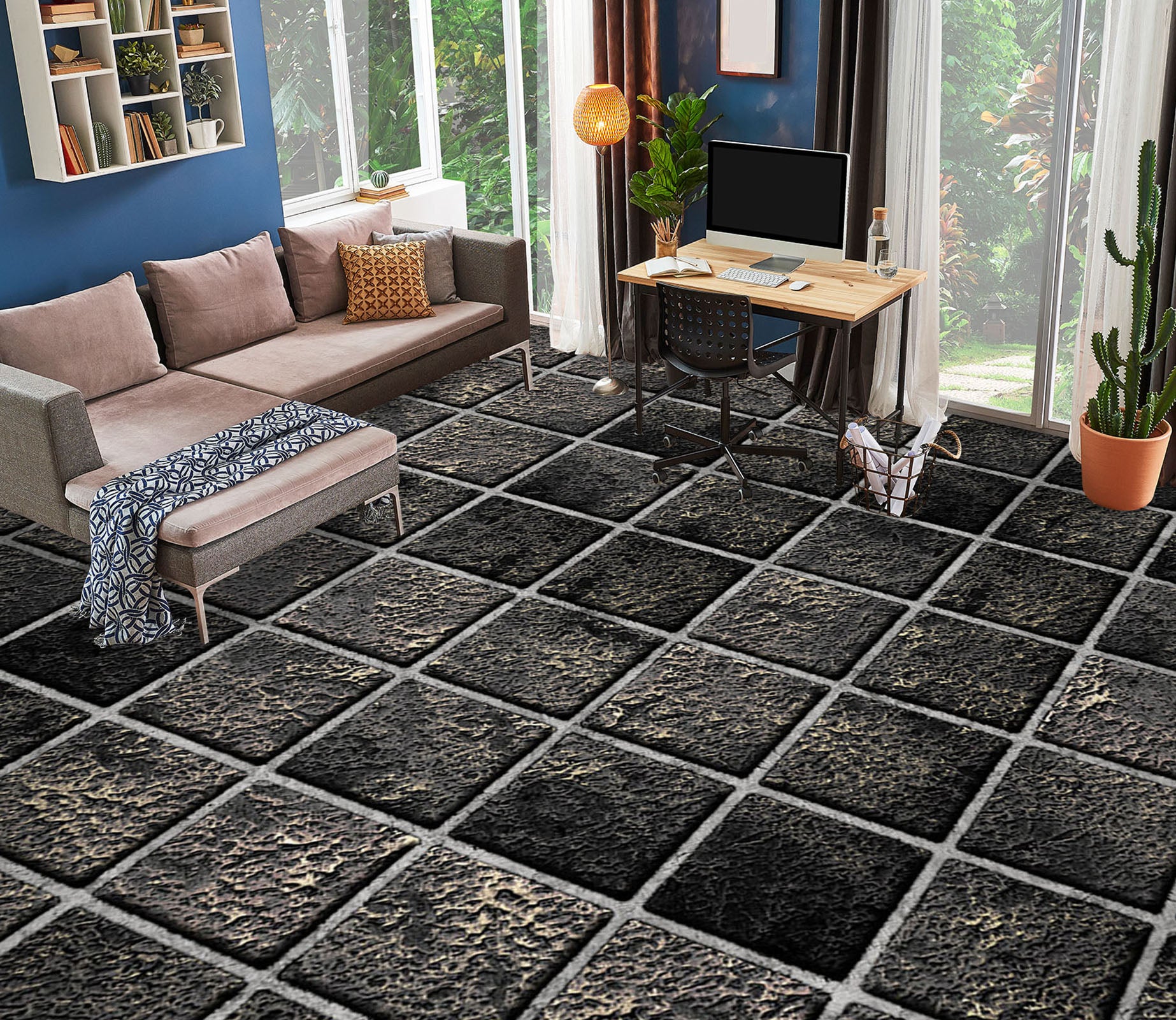 3D Premium Dark Gray Squares 972 Floor Mural  Wallpaper Murals Self-Adhesive Removable Print Epoxy