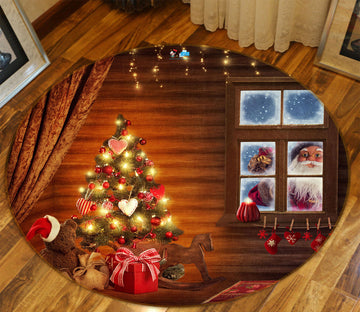 3D Tree Window Santa Claus 55167 Christmas Round Non Slip Rug Mat Xmas