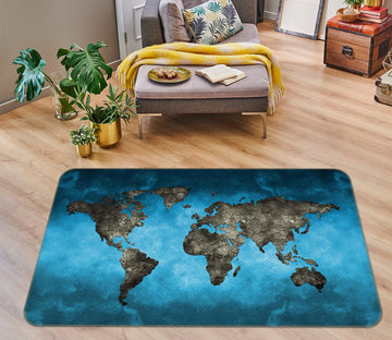3D Blue Ocean 2008 World Map Non Slip Rug Mat