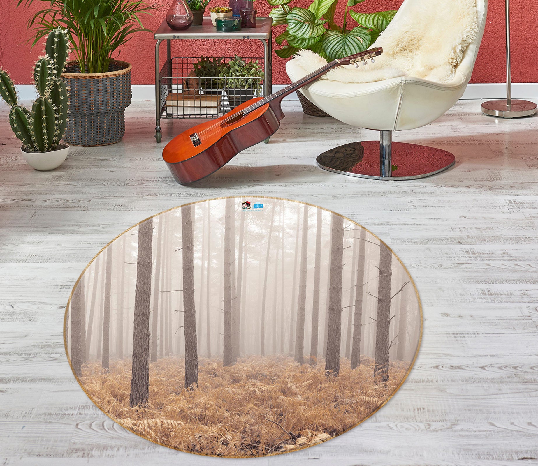 3D Yellow Leaves 7609 Assaf Frank Rug Round Non Slip Rug Mat