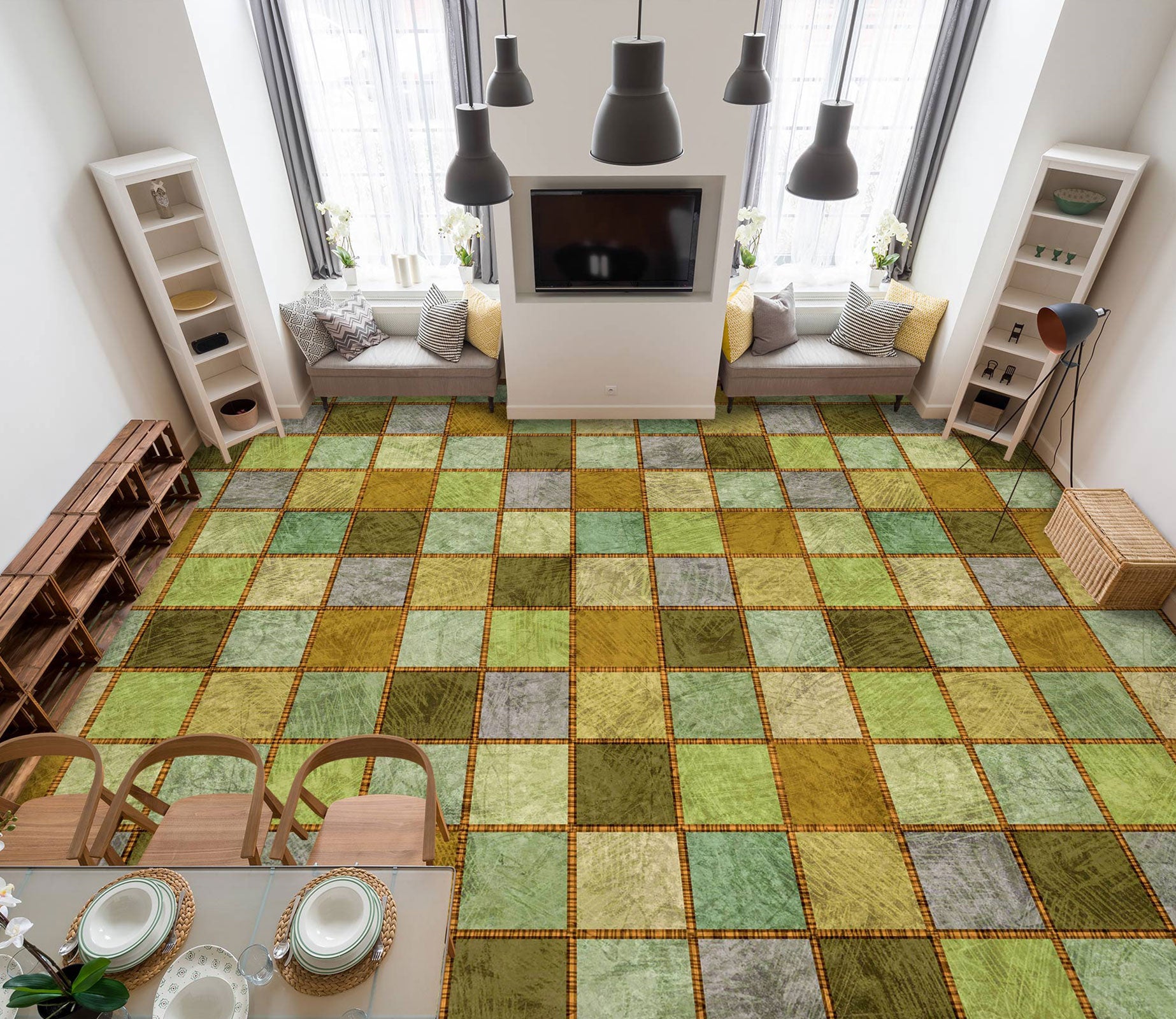 3D Retro Green Series 1372 Floor Mural  Wallpaper Murals Self-Adhesive Removable Print Epoxy