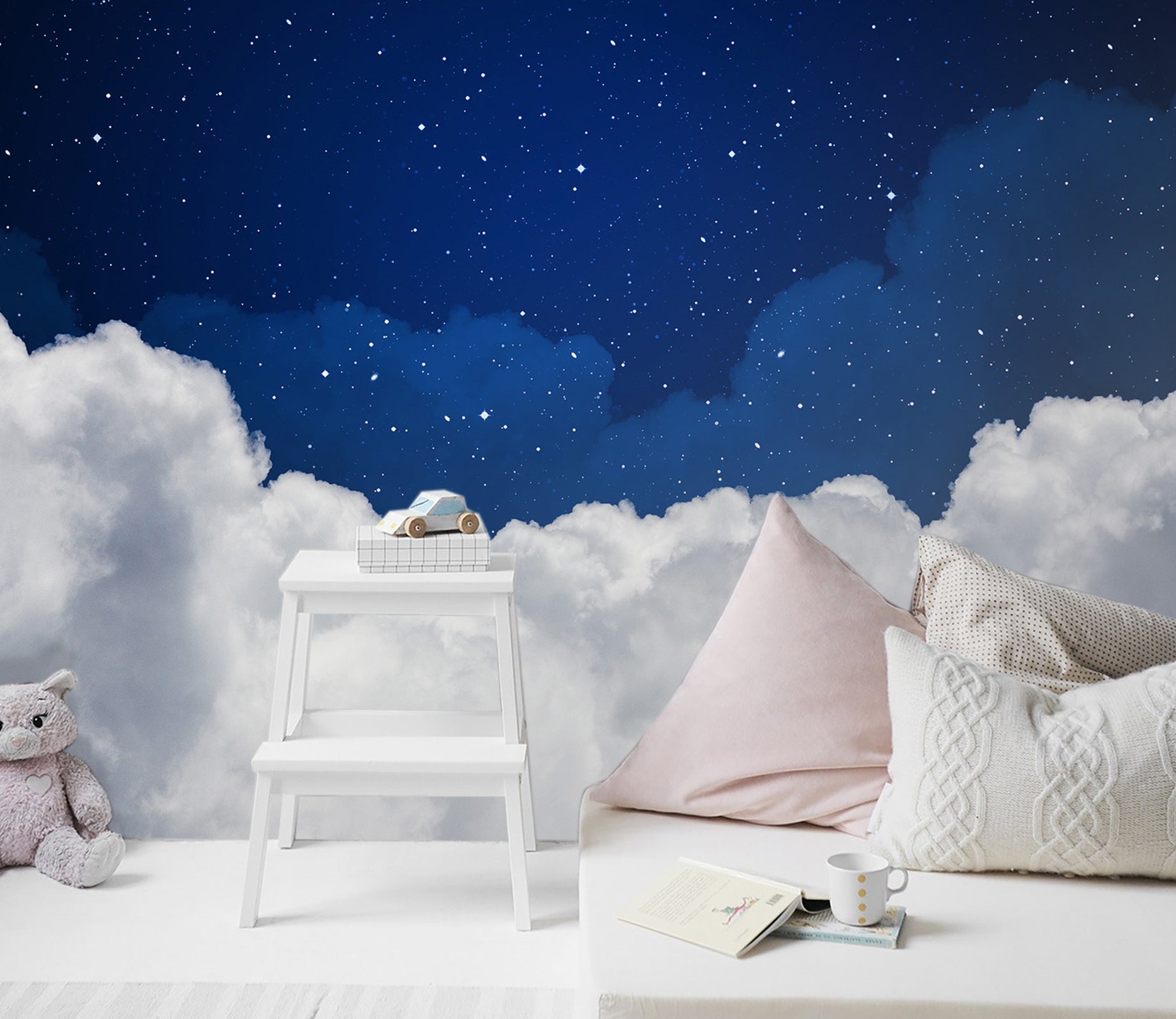 3D White Clouds Night Sky 002 Wall Murals
