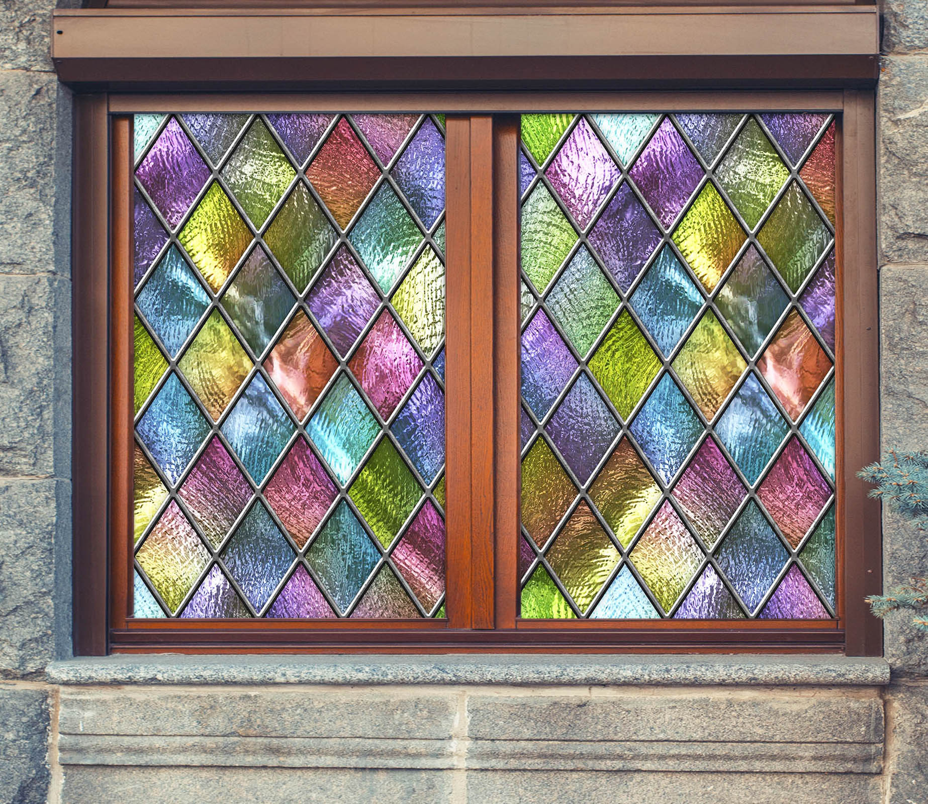 3D Colored Diamond Glass 225 Window Film Print Sticker Cling Stained Glass UV Block