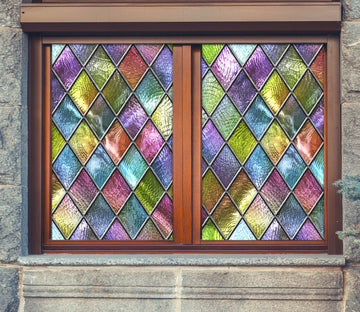 3D Colored Diamond Glass 225 Window Film Print Sticker Cling Stained Glass UV Block