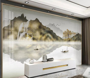 3D Waterfall Boat WC2582 Wall Murals