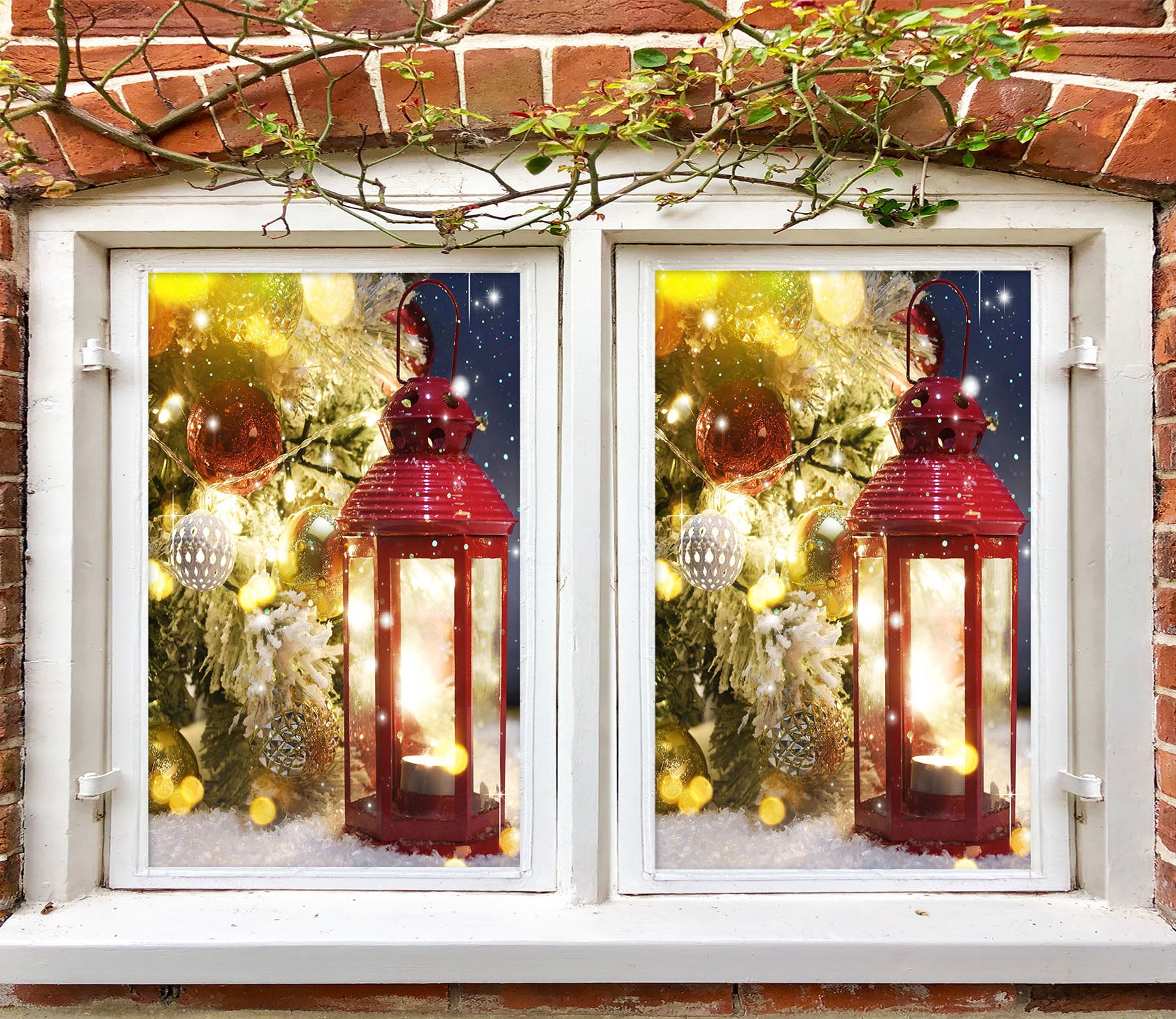 3D Candle 31051 Christmas Window Film Print Sticker Cling Stained Glass Xmas