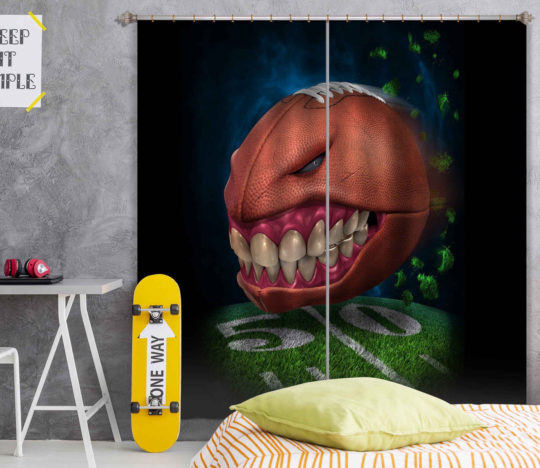 3D Teeth Football 5053 Tom Wood Curtain Curtains Drapes