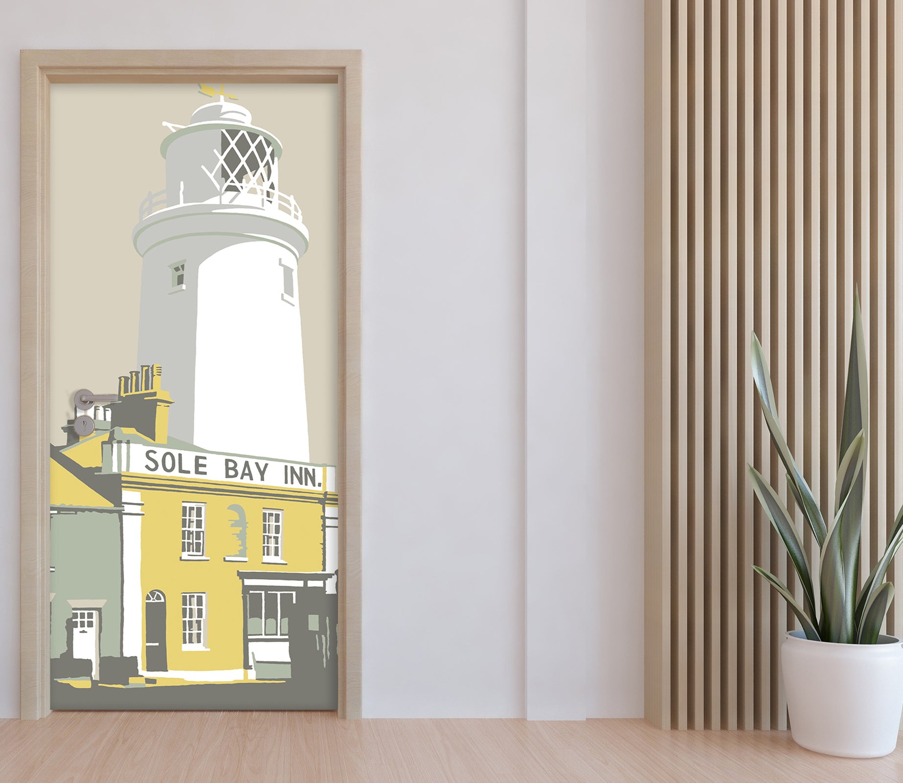 3D Yellow Building White Lighthouse 9271 Steve Read Door Mural