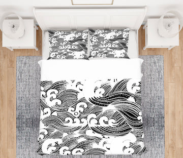 3D Black Gray Waves 67063 Bed Pillowcases Quilt