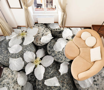3D Pebbles And White Petals 1007 Floor Mural  Wallpaper Murals Self-Adhesive Removable Print Epoxy