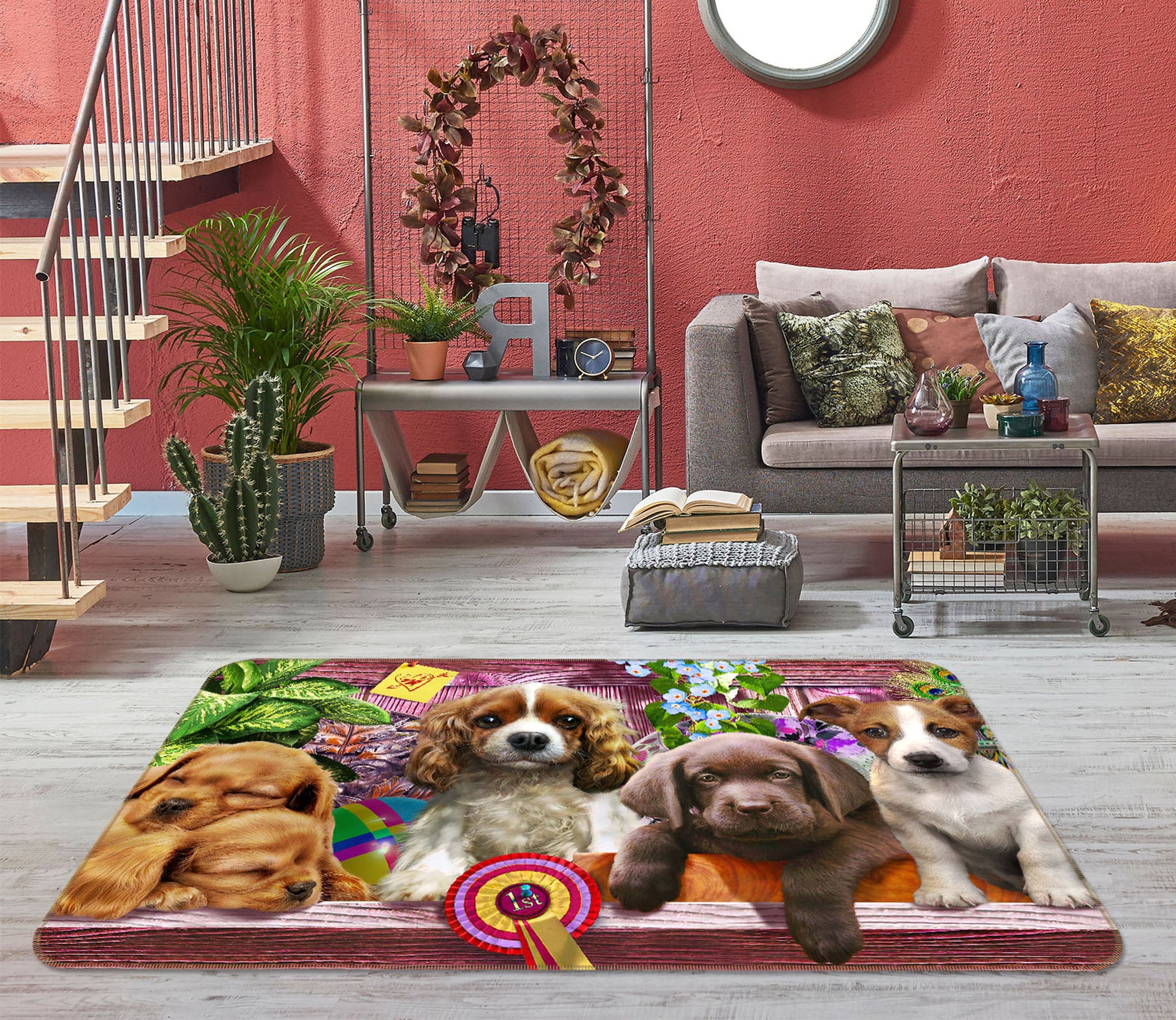 3D Dog Family 1056 Adrian Chesterman Rug Non Slip Rug Mat