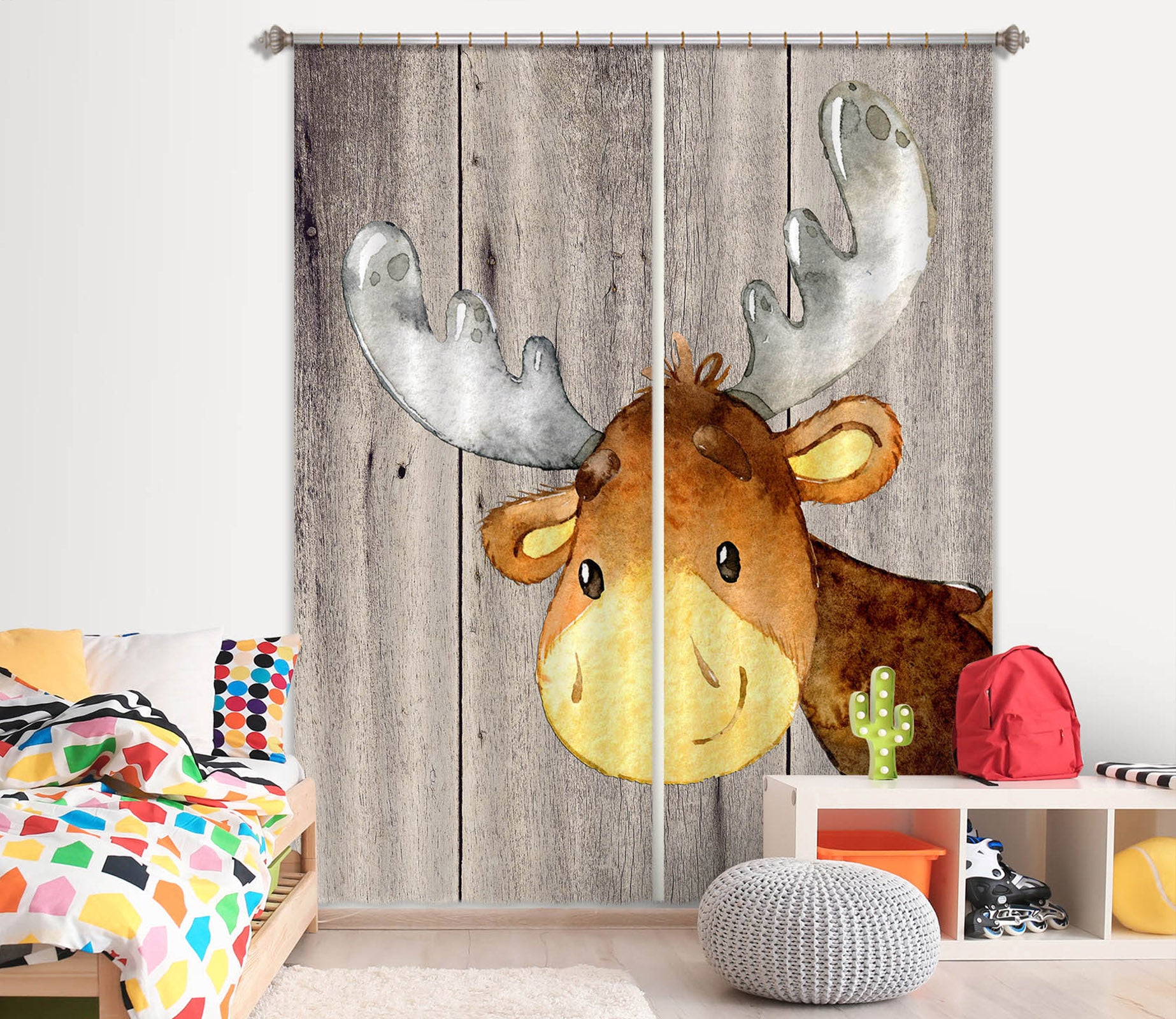 3D Yellow Reindeer 159 Uta Naumann Curtain Curtains Drapes