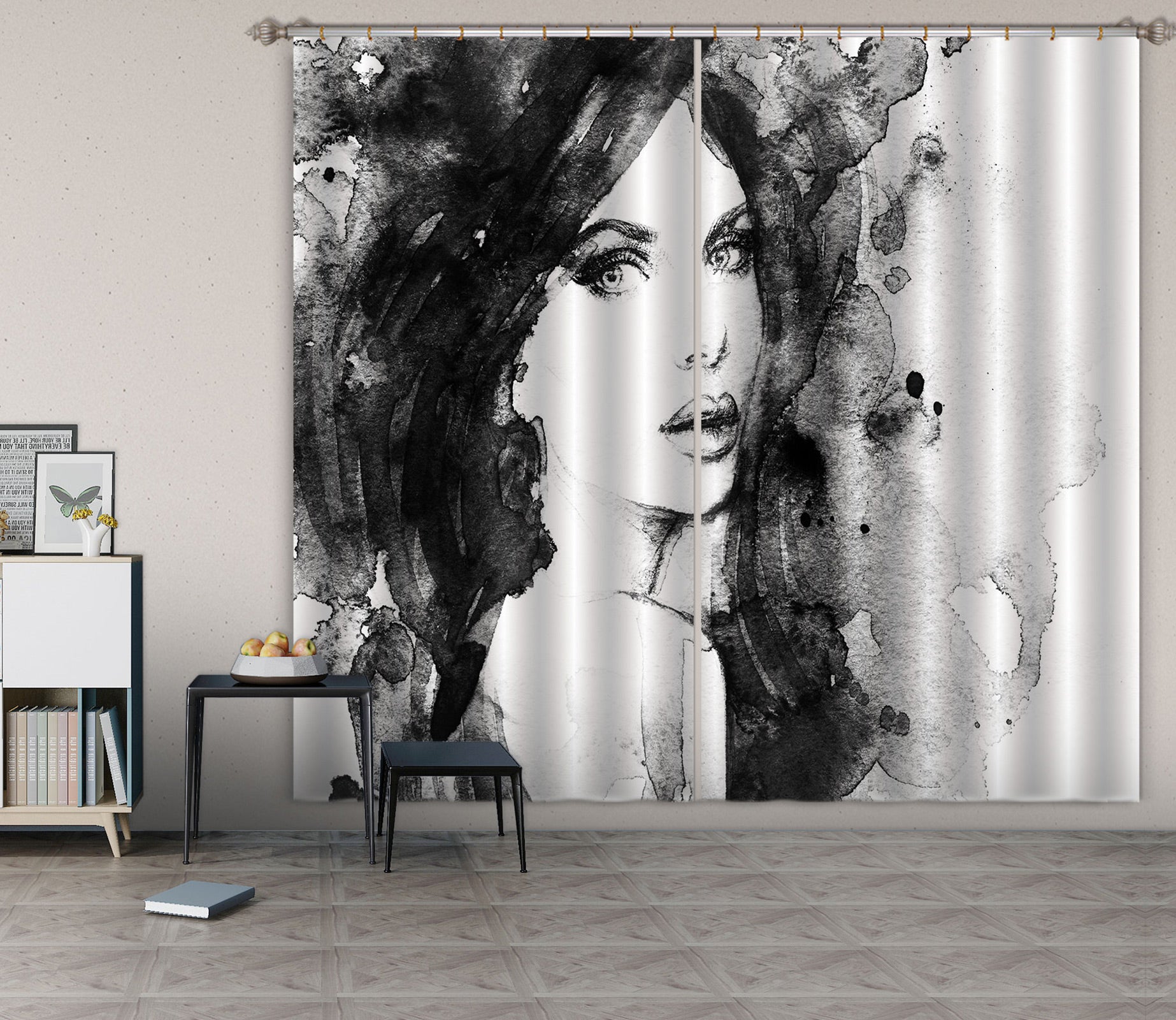 3D Black Hair Model 016 Curtains Drapes