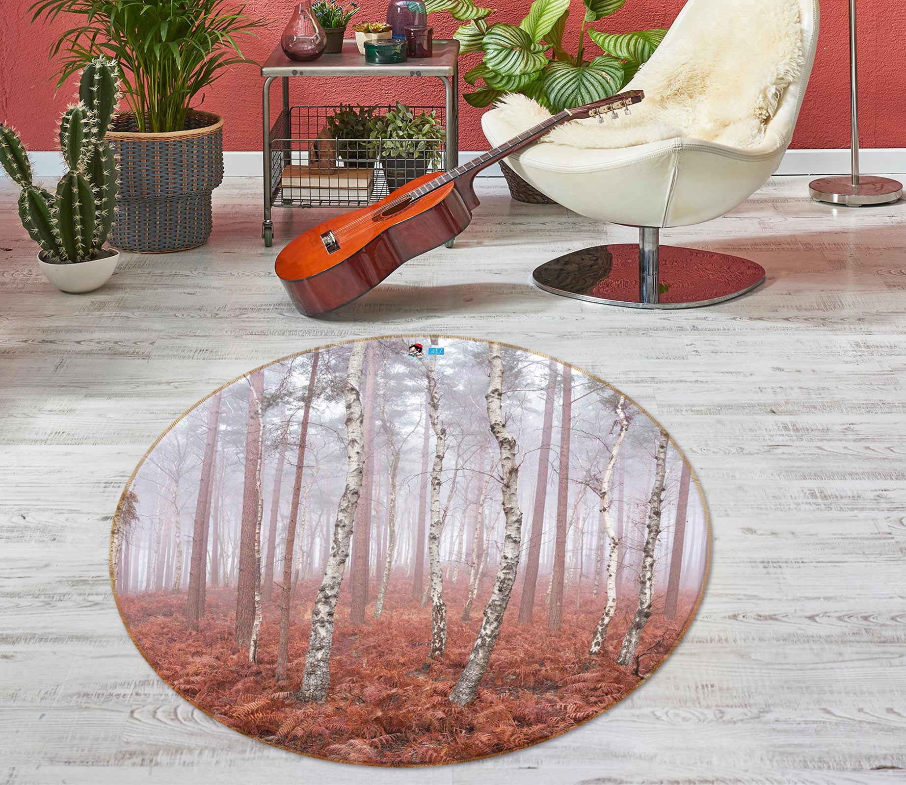 3D Trees Grass 7589 Assaf Frank Rug Round Non Slip Rug Mat