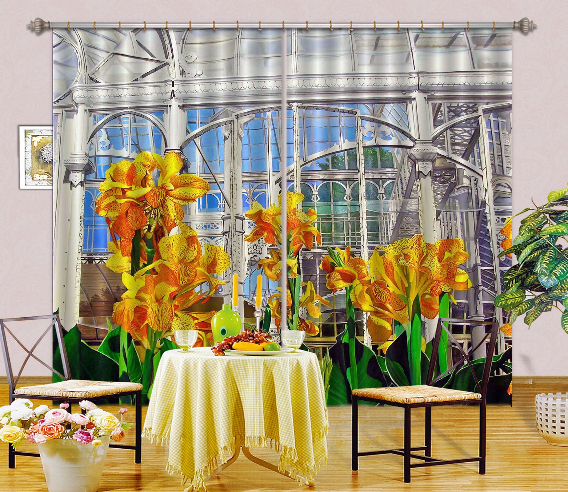 3D Yellow Flowers 11031 Matthew Holden Bates Curtain Curtains Drapes