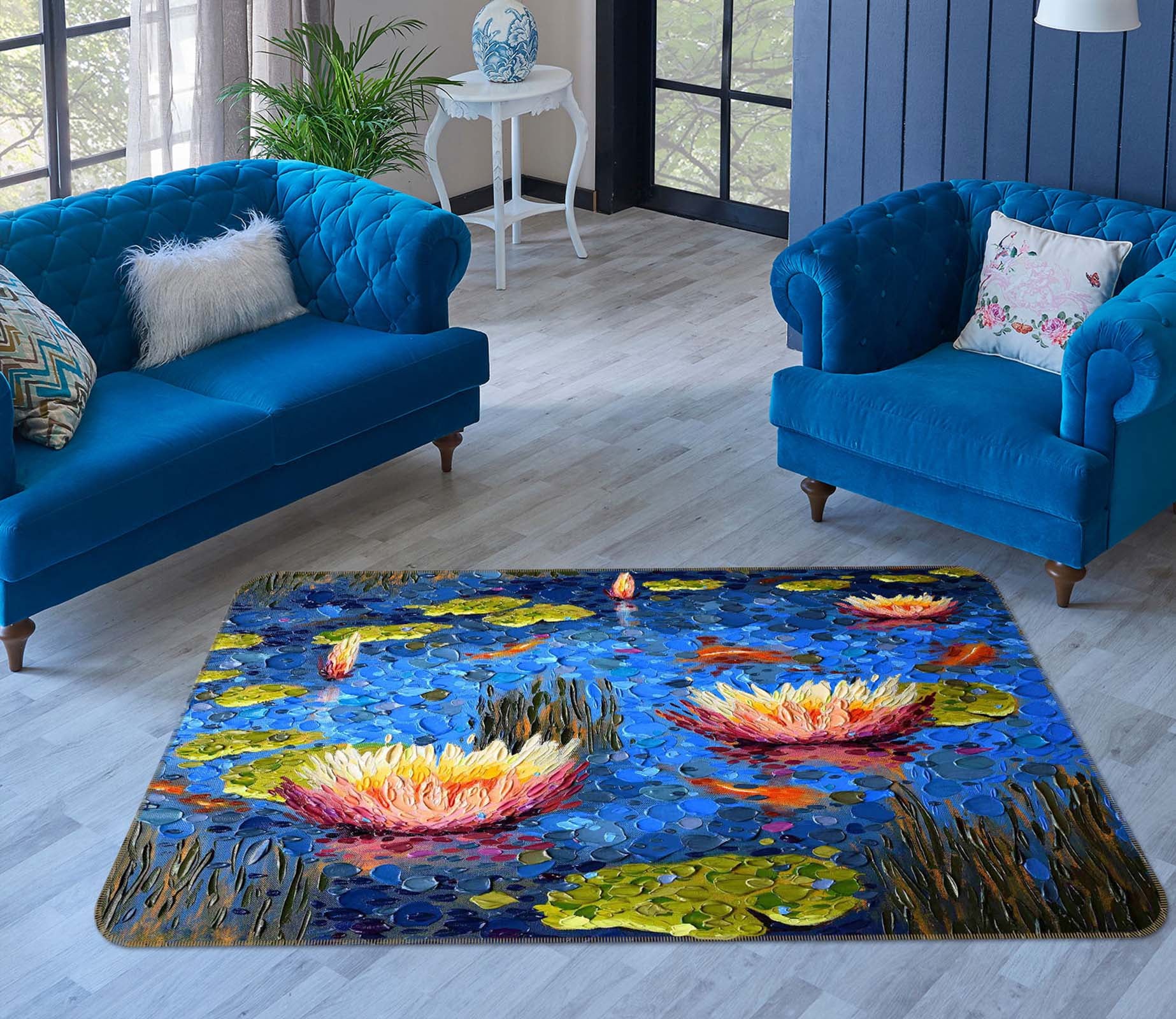3D Lotus Pond 1005 Dena Tollefson Rug Non Slip Rug Mat