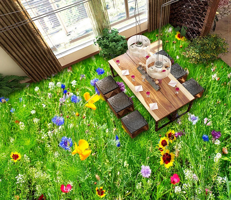 3D Flower Lawn 022 Floor Mural  Self-Adhesive Sticker Bathroom Non-slip Waterproof Flooring Murals
