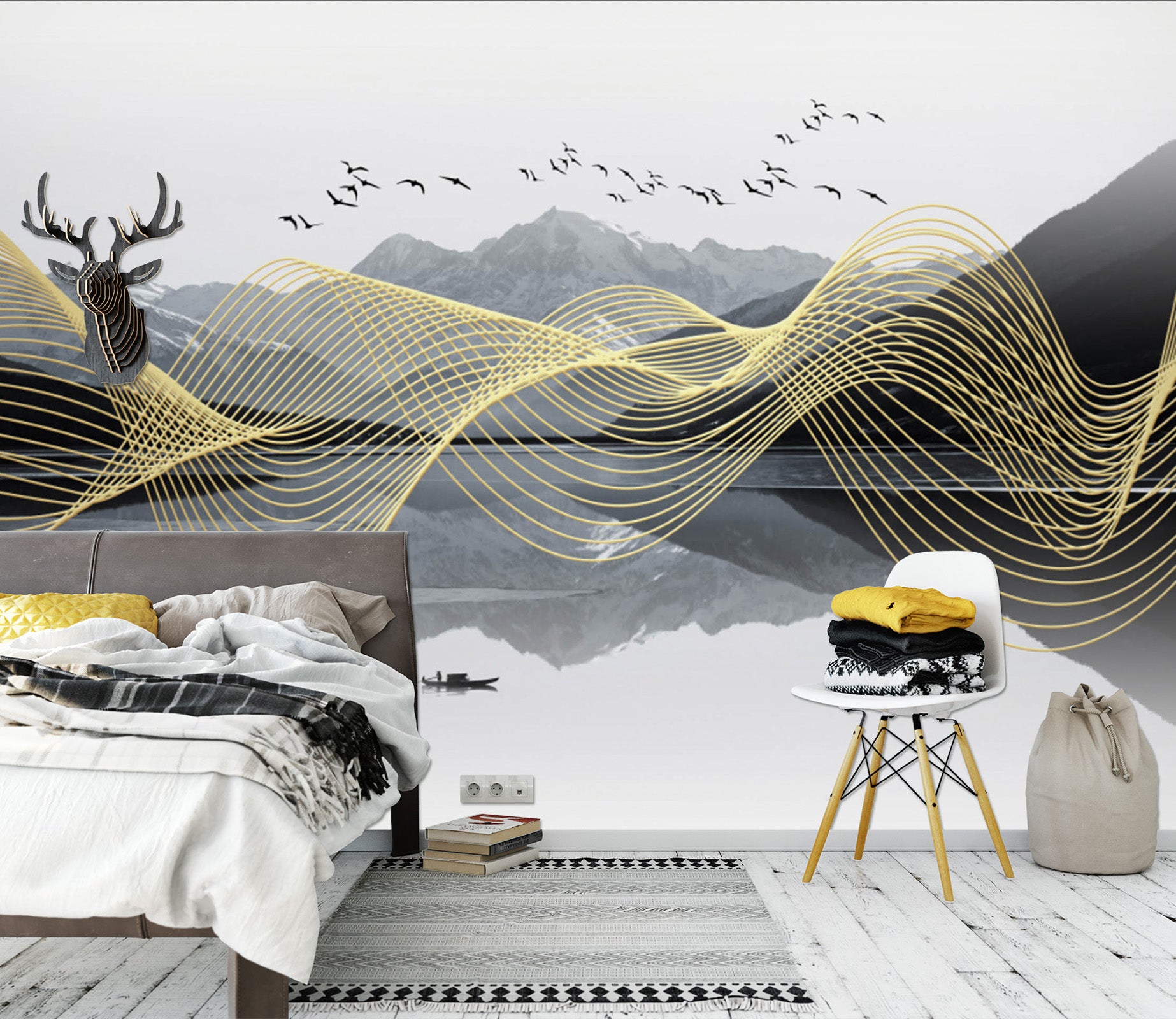 3D Golden Wave 1644 Wall Murals