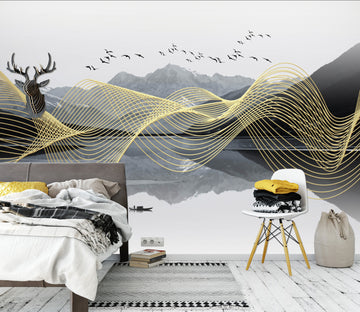 3D Golden Wave 1644 Wall Murals