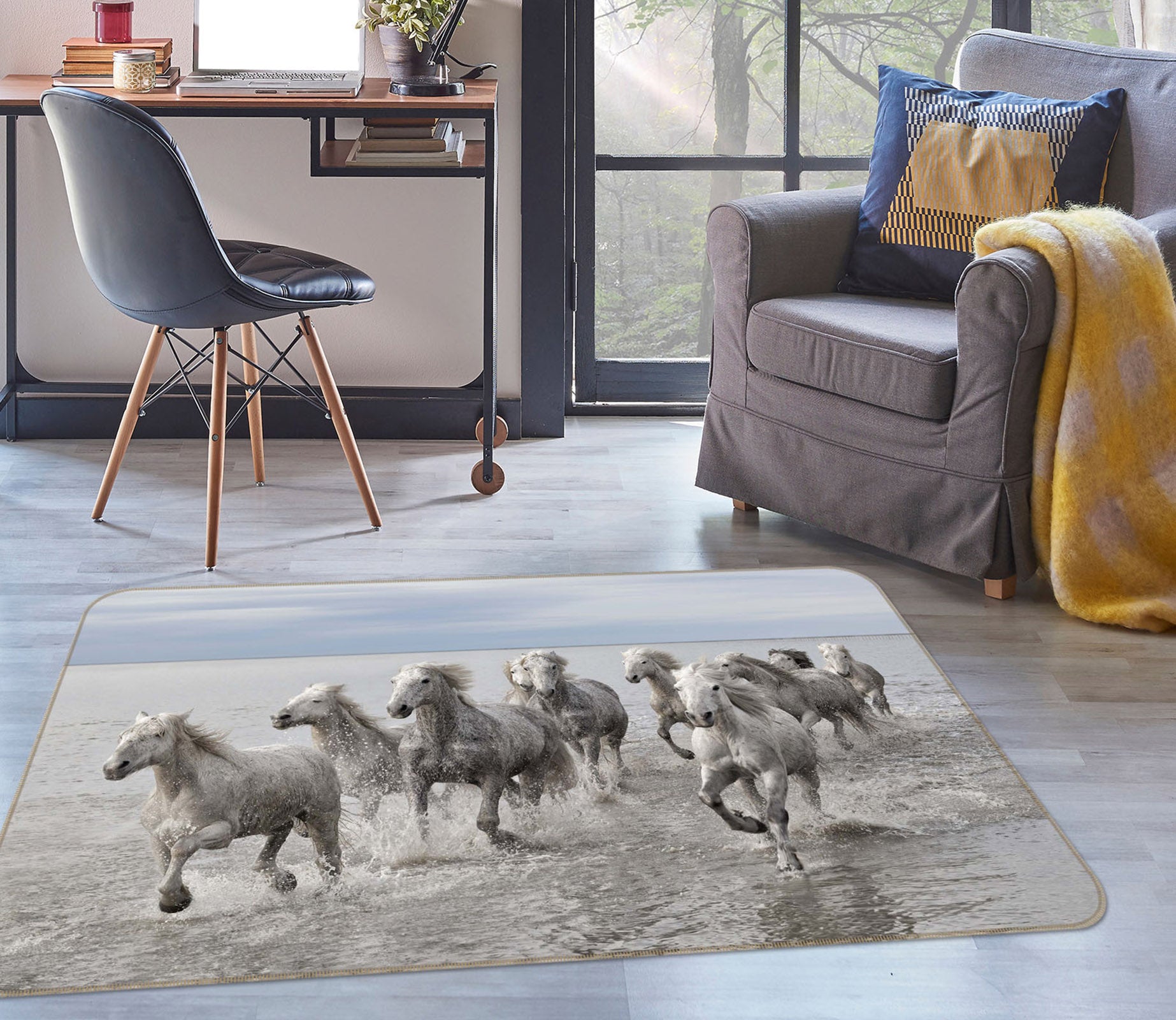 3D White Horse 1148 Marco Carmassi Rug Non Slip Rug Mat