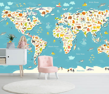 3D Animal World Map 035 Wall Murals Wallpaper AJ Wallpaper 2 