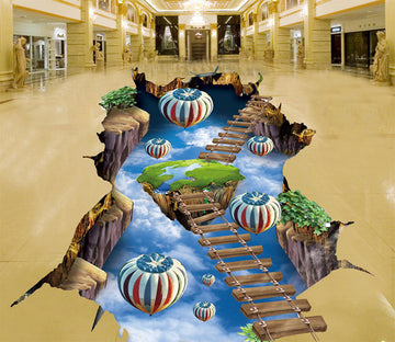 3D Hot Air Balloon 170 Floor Mural  Self-Adhesive Sticker Bathroom Non-slip Waterproof Flooring Murals