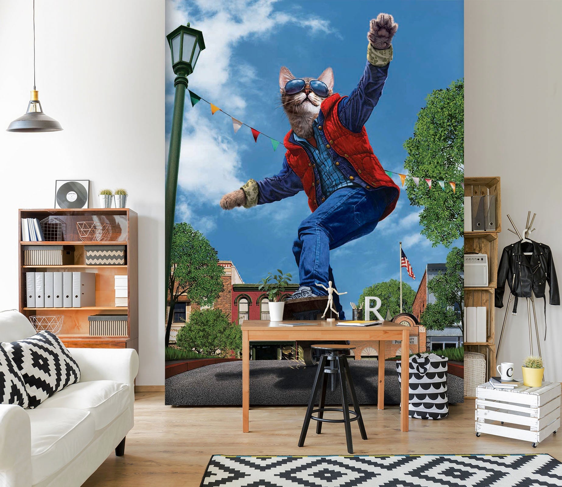 3D Skateboard Cat 1417 Wall Murals Exclusive Designer Vincent Wallpaper AJ Wallpaper 