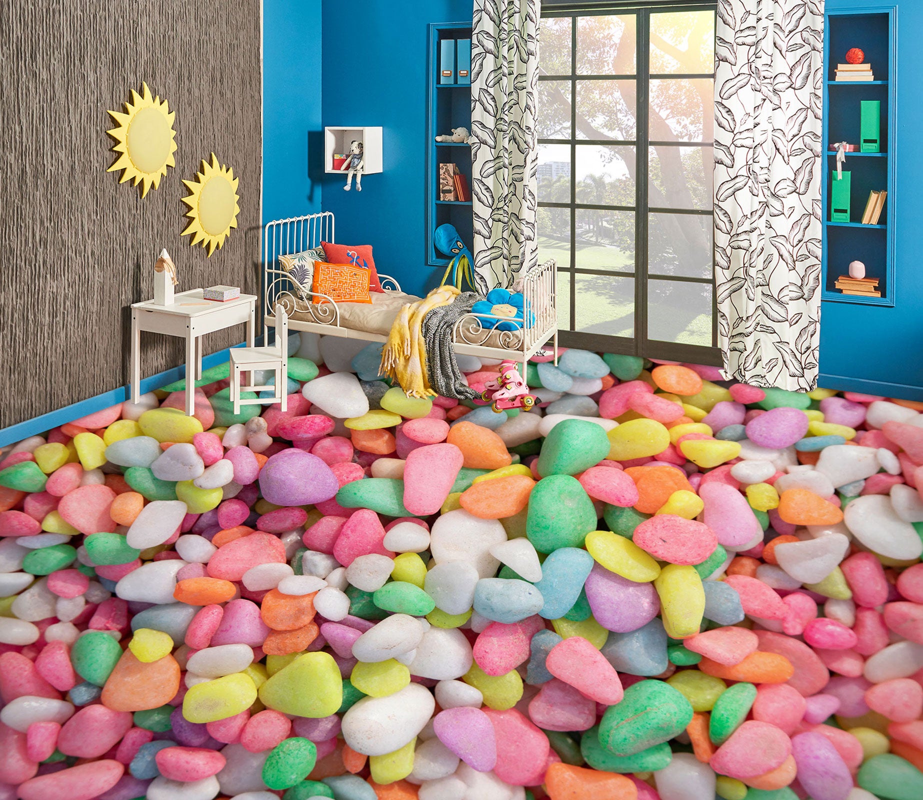 3D Pretty Colorful Stones 1082 Floor Mural  Wallpaper Murals Self-Adhesive Removable Print Epoxy