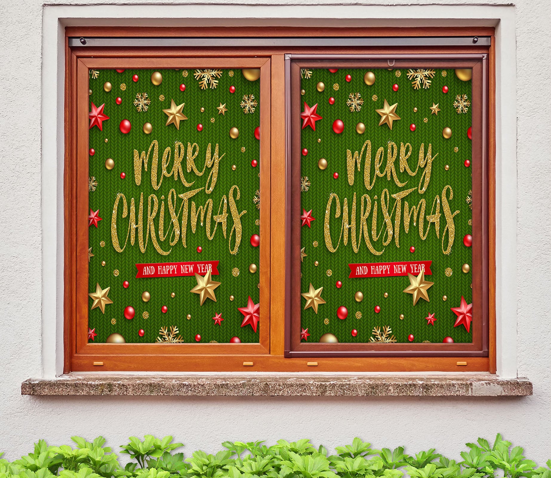 3D Merry Christmas 31053 Christmas Window Film Print Sticker Cling Stained Glass Xmas