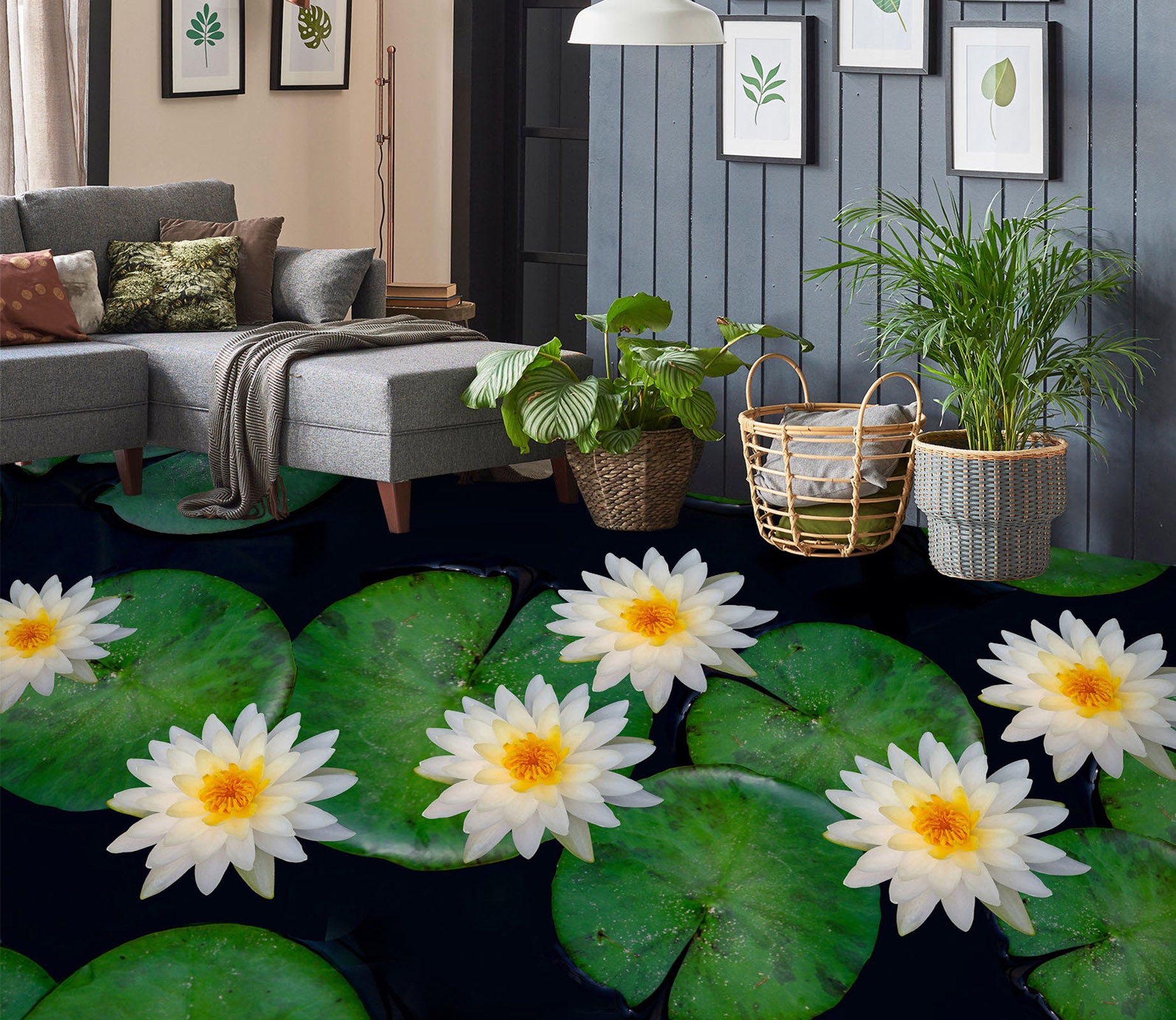 3D White Water Lilies 255 Floor Mural  Wallpaper Murals Rug & Mat Print Epoxy waterproof bath floor