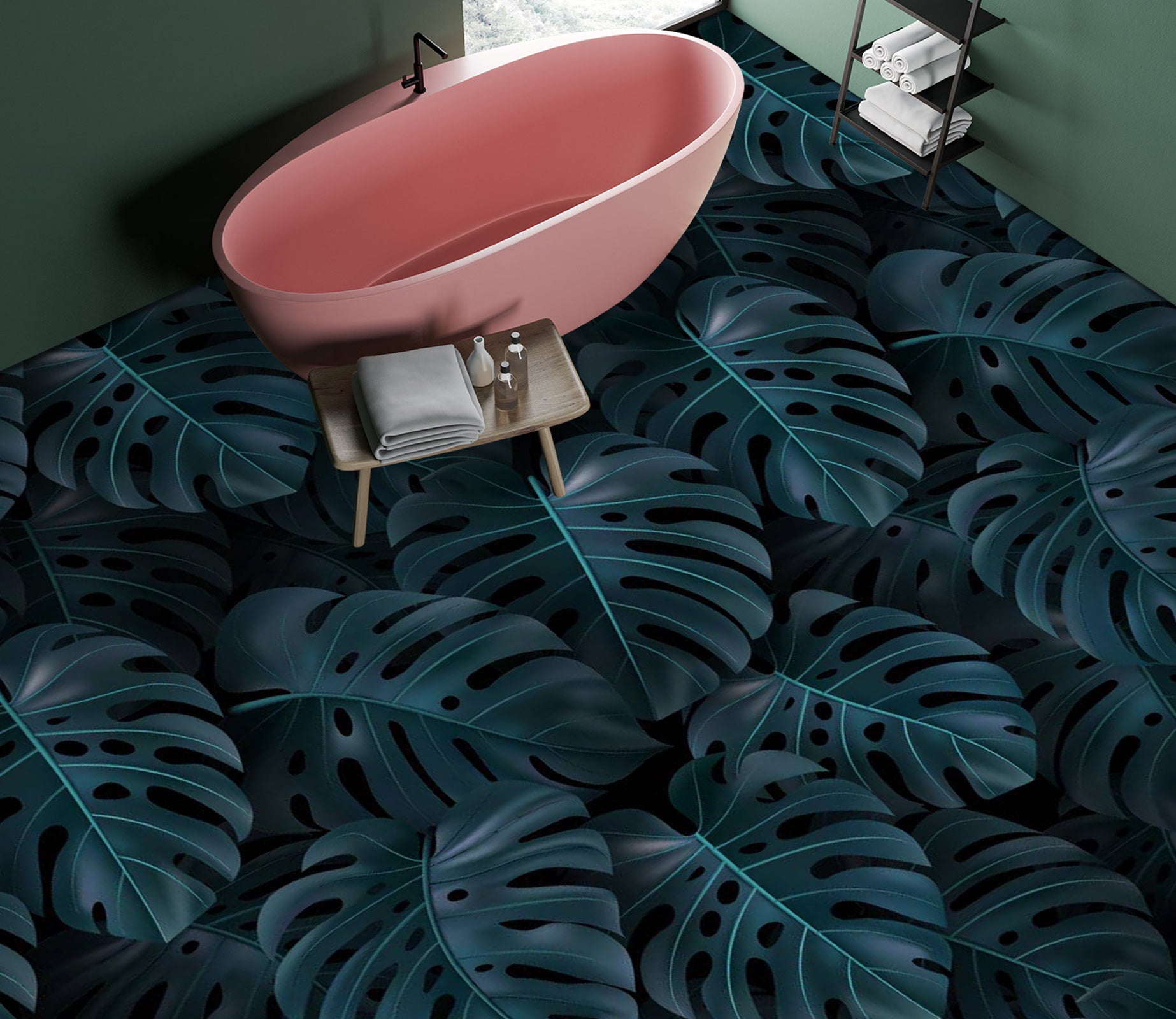 3D Dark Blue Leaves 1107 Floor Mural  Wallpaper Murals Self-Adhesive Removable Print Epoxy