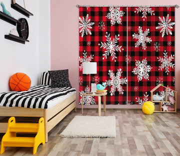 3D Snowflake Black Red Plaid 53136 Christmas Curtains Drapes Xmas