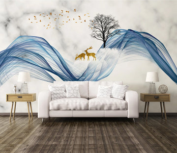 3D Golden Fawn Cloud WC2450 Wall Murals