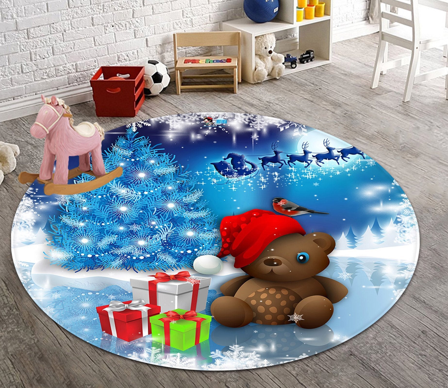 3D Bear Doll Gift Box 105 Round Non Slip Rug Mat Mat AJ Creativity Home 