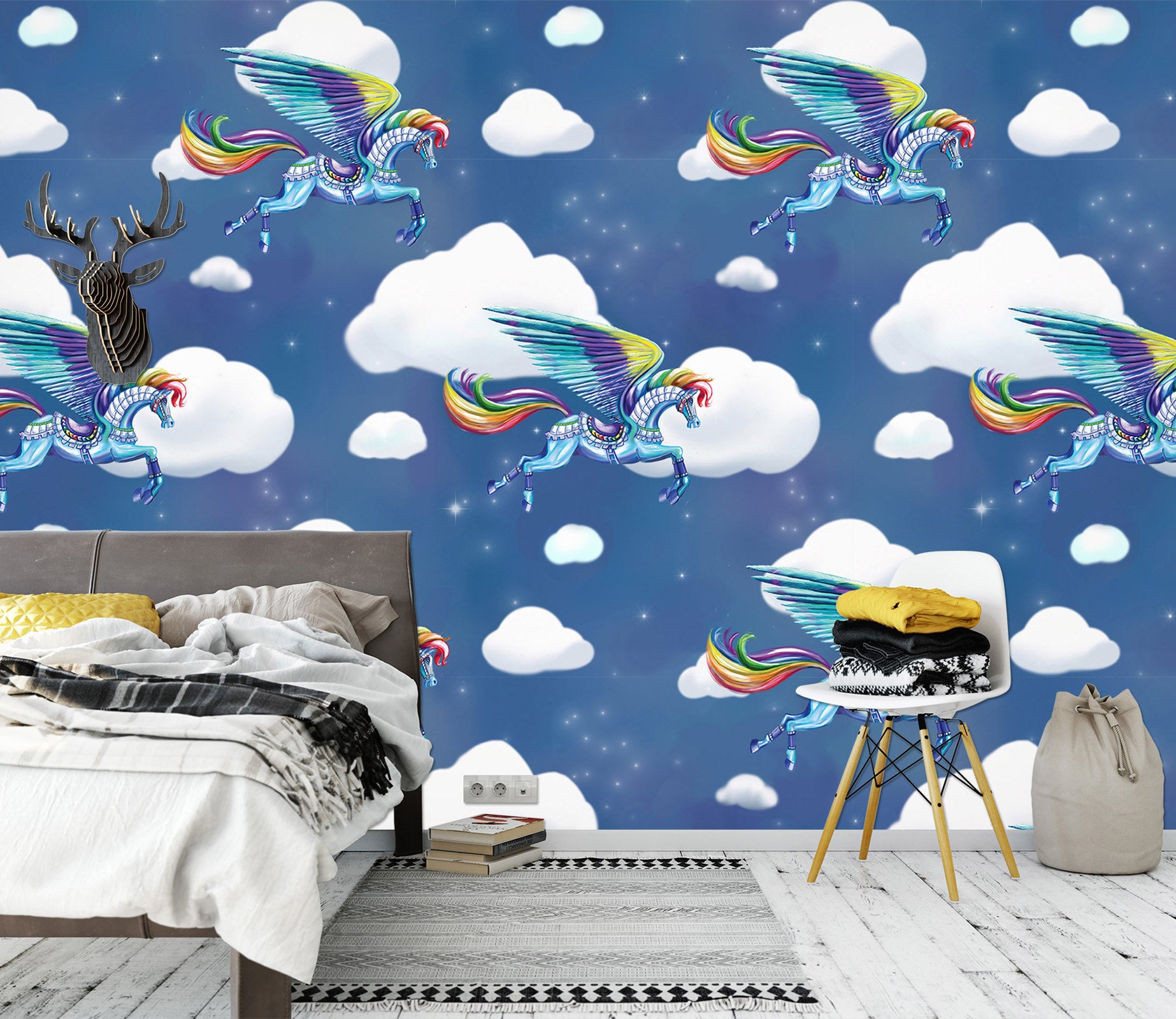 3D Rainbow White Clouds 1413 Rose Catherine Khan Wall Mural Wall Murals