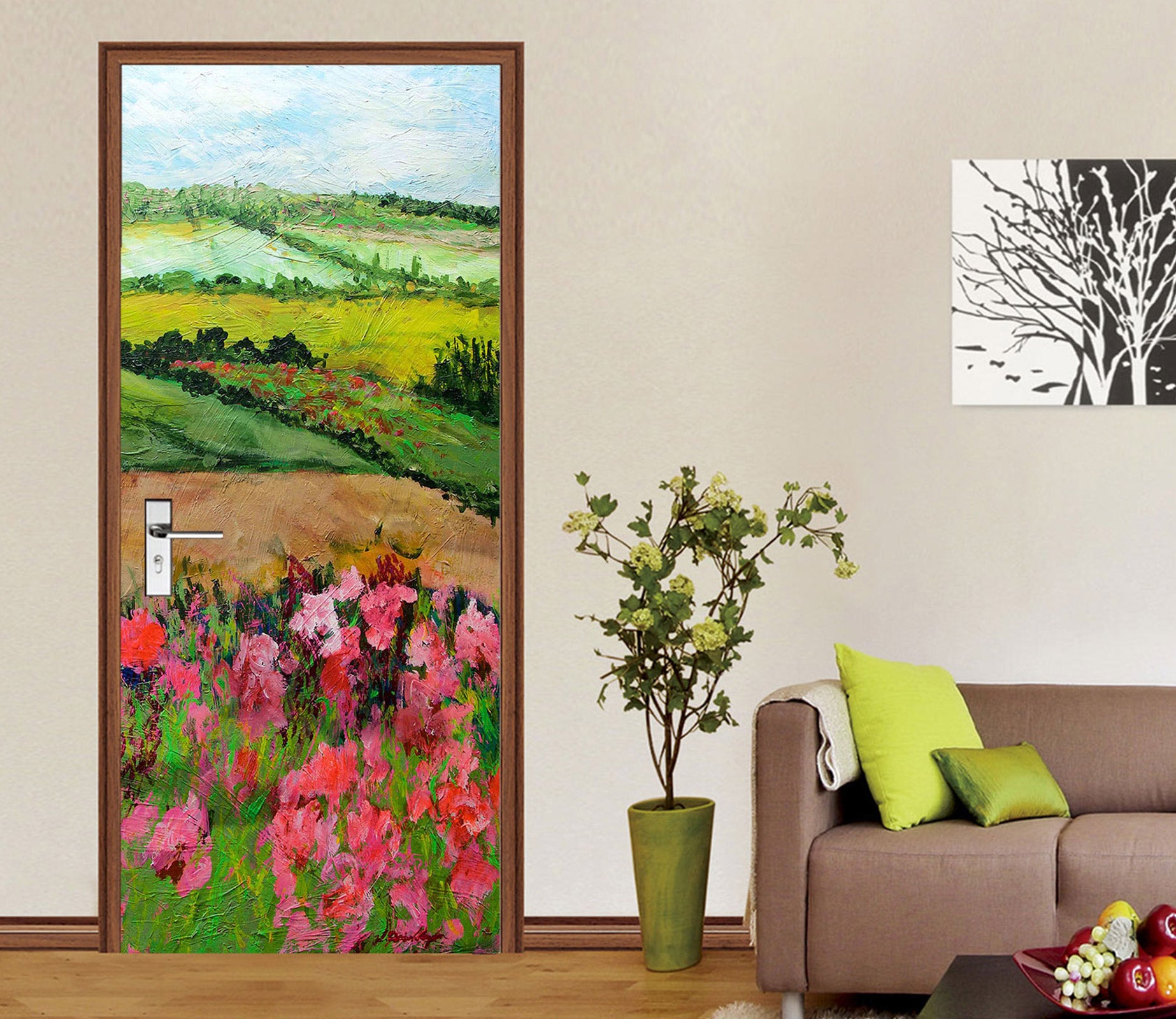 3D Lawn Pink Flower Bush Painting 93149 Allan P. Friedlander Door Mural
