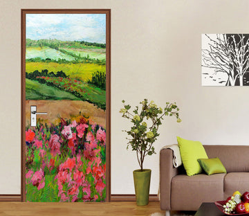 3D Lawn Pink Flower Bush Painting 93149 Allan P. Friedlander Door Mural