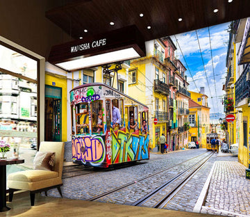 3D Cartoon Bus 332 Vehicle Wall Murals