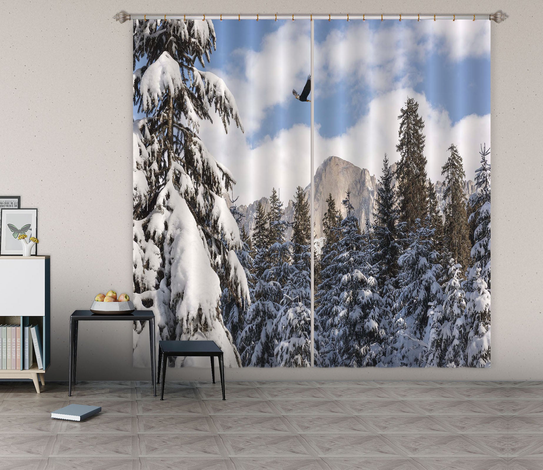 3D Heavy Snow Forest 167 Marco Carmassi Curtain Curtains Drapes