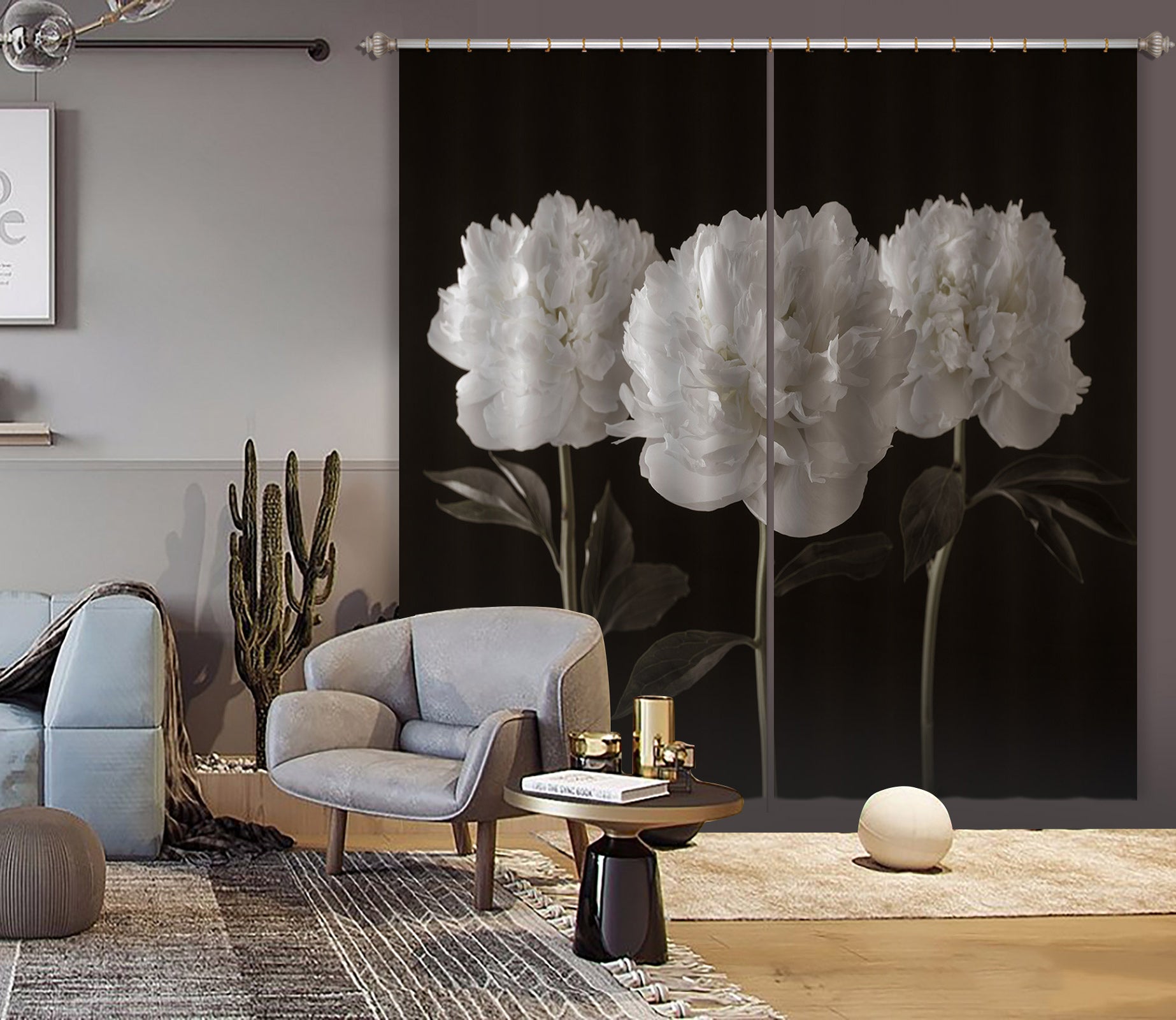 3D White Flower 6520 Assaf Frank Curtain Curtains Drapes