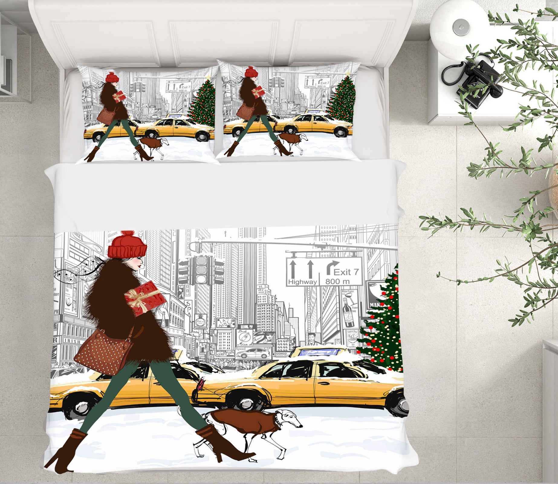 3D Taxi Snow Dog 043 Bed Pillowcases Quilt
