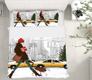 3D Taxi Snow Dog 043 Bed Pillowcases Quilt
