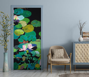 3D Pink Lotus Leaf Pool Painting 93222 Allan P. Friedlander Door Mural