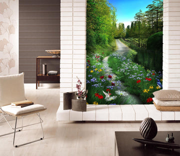 3D Road Flower Woods 077 Wall Murals