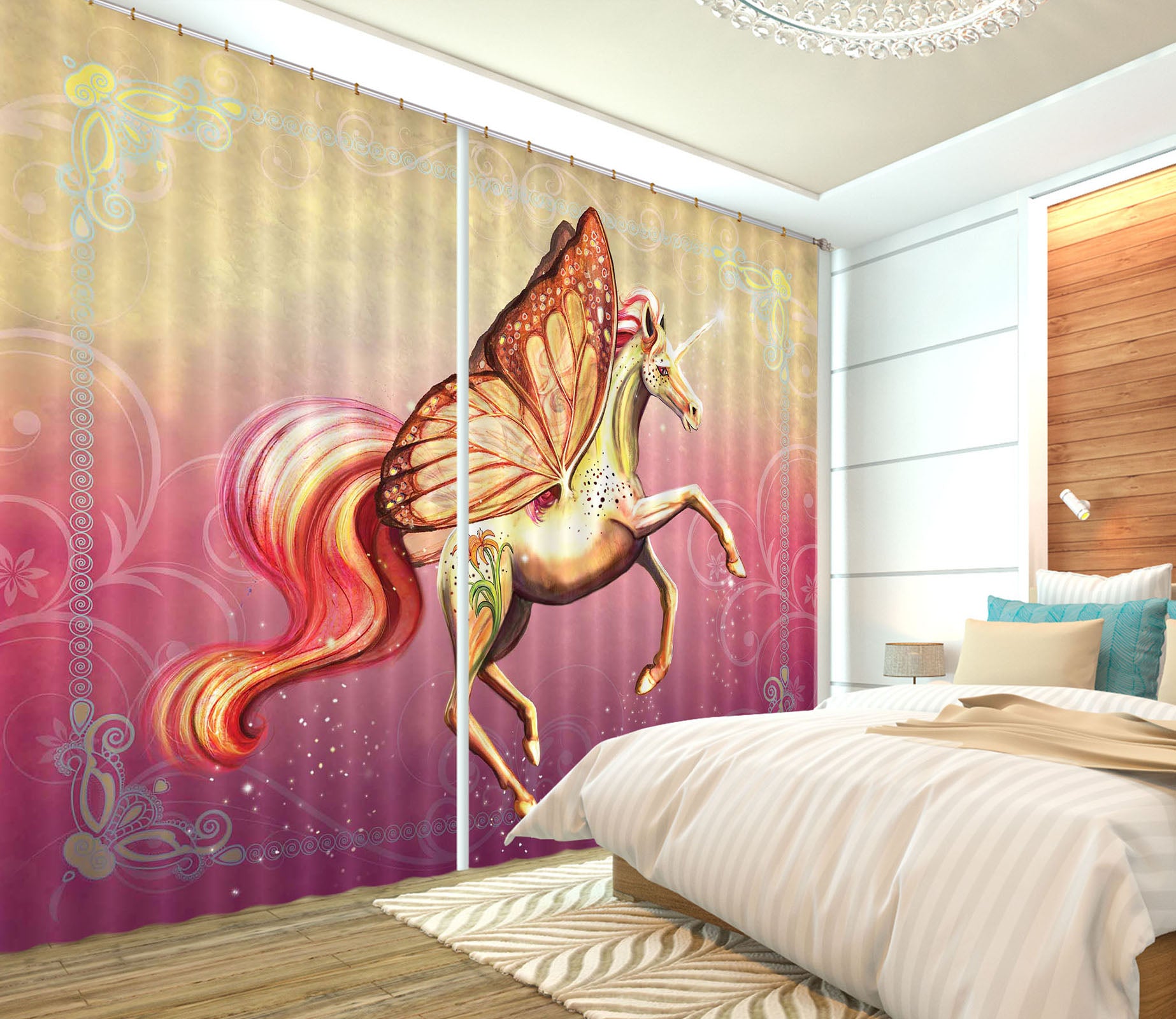 3D Winged Unicorn 105 Rose Catherine Khan Curtain Curtains Drapes