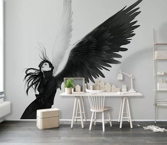 3D Black And White Angel 162 Wall Murals Wallpaper AJ Wallpaper 2 